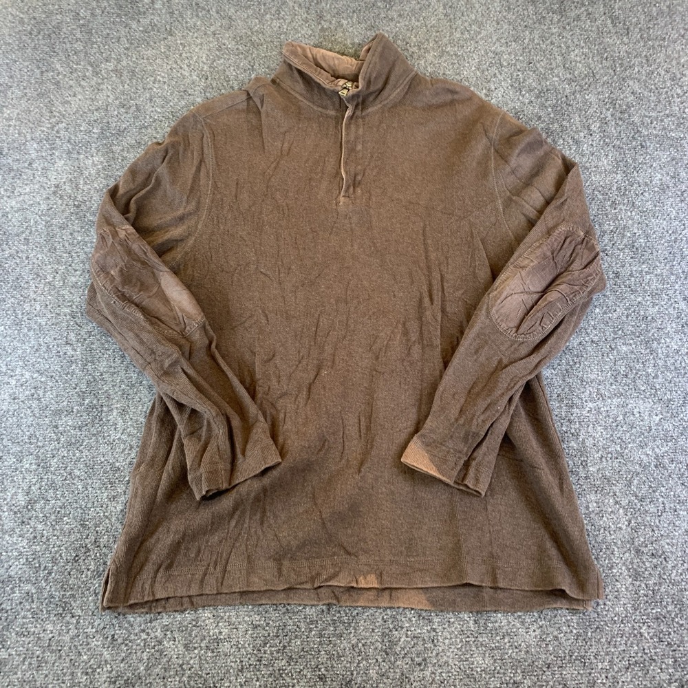 Banana Republic Sweater Mens Large Brown Cotton 1/4 Zip Elbow Patch Mock Neck